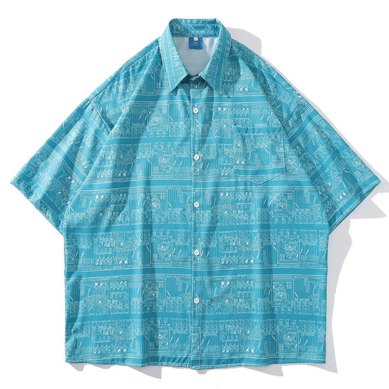 New for summer: ethnic print short-sleeved shirt