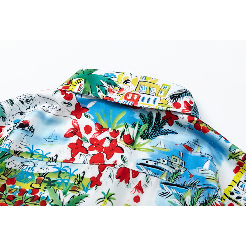 Summery Hawaiian floral short-sleeved shirt