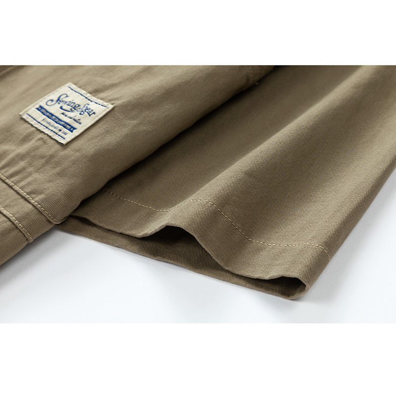 Retro plain large pocket work short sleeve shirt
