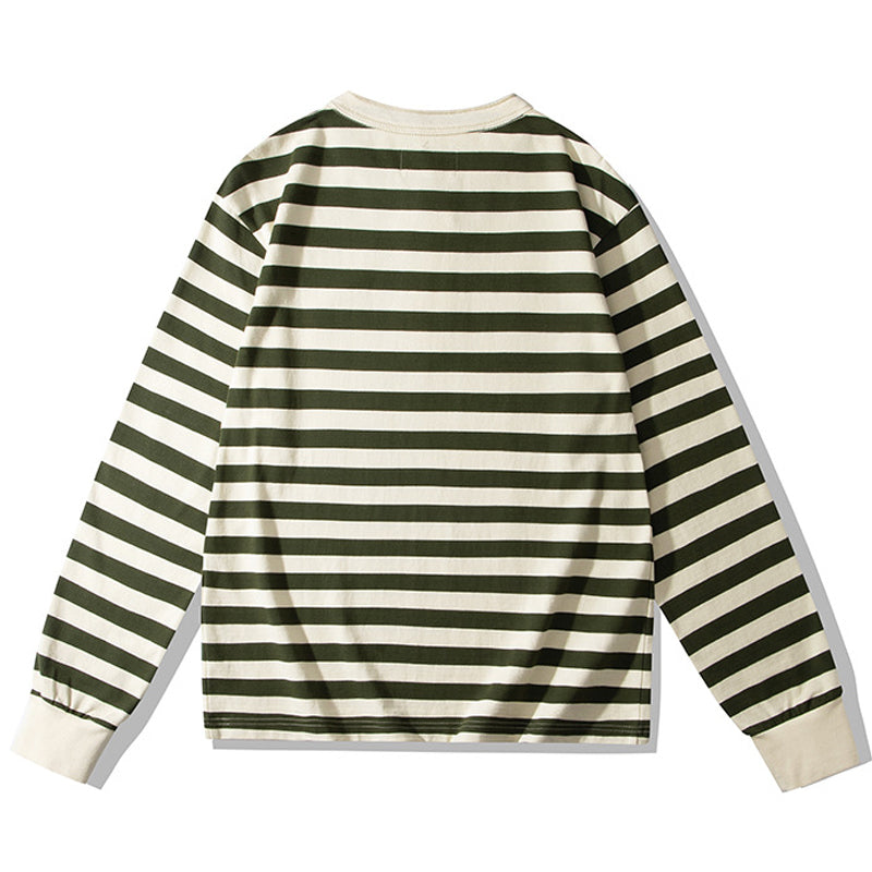 Striped Henley neck long sleeve tee