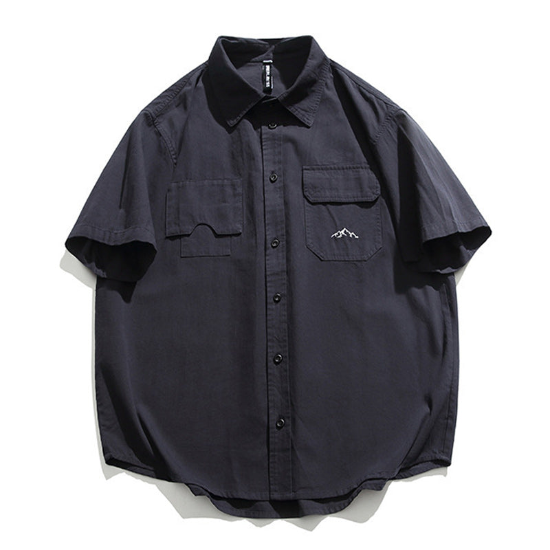 Solid color short-sleeved work shirt in four colors