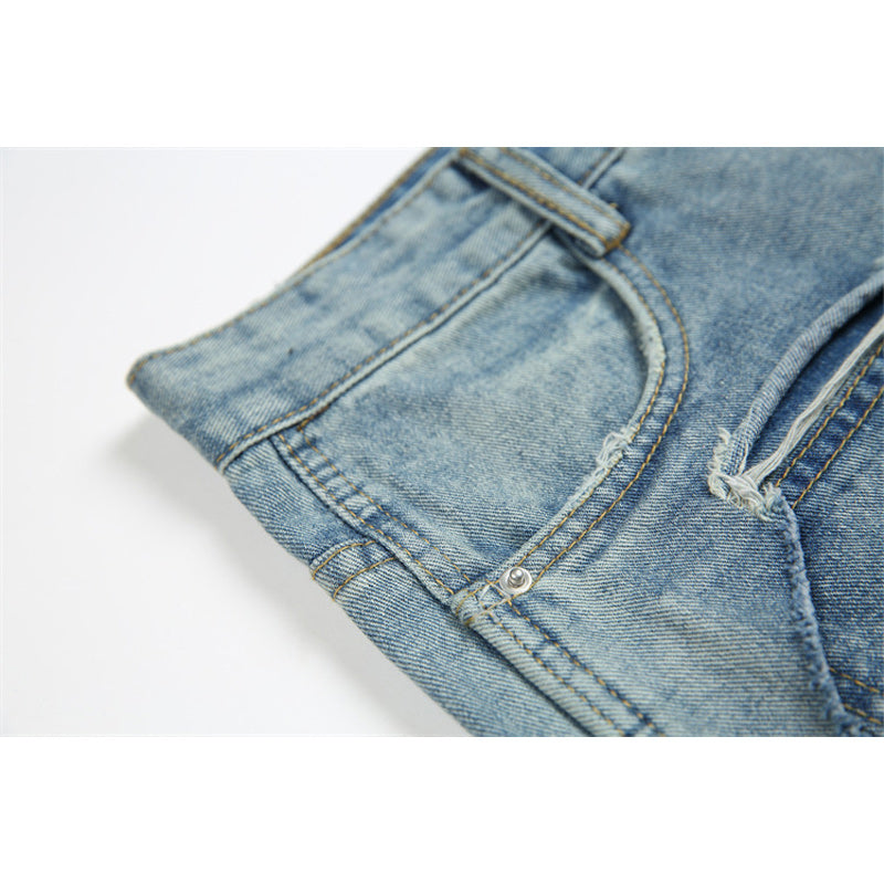 Distressed straight-leg jeans