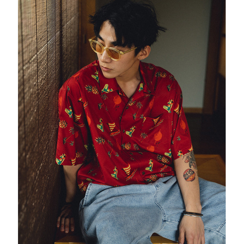 Hawaii Yacht Print Short Sleeve Shirt
