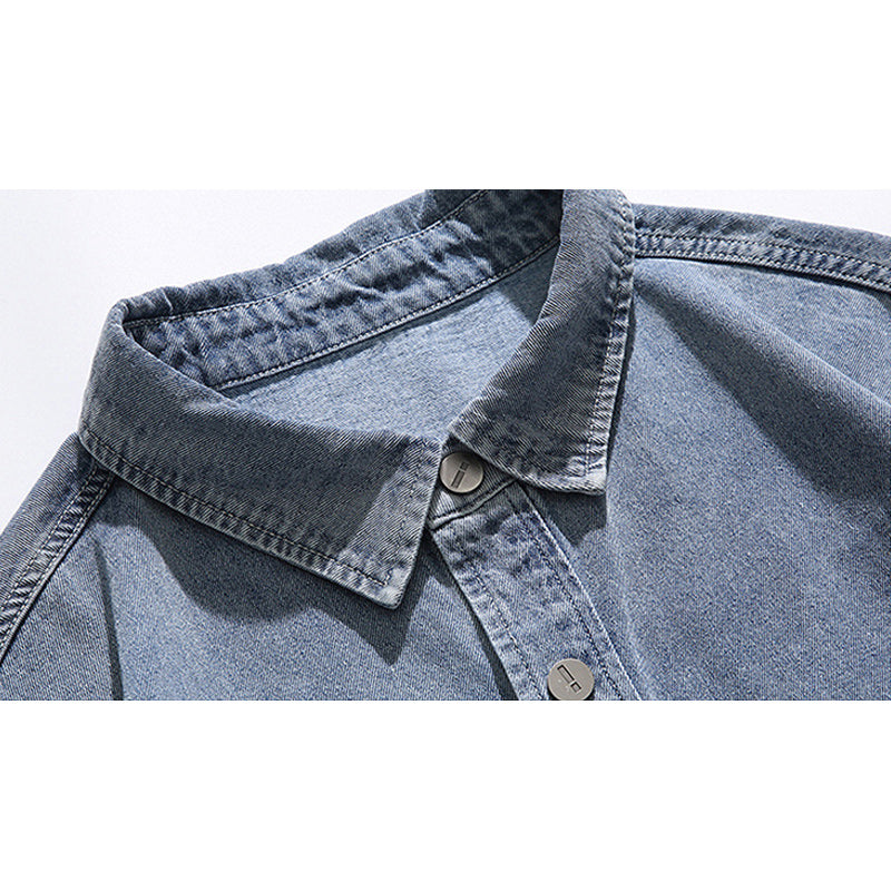 American casual denim pocket long sleeve shirt