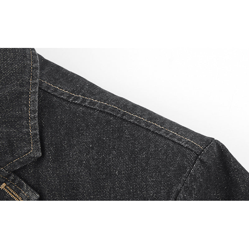 Distressed Leaf Pattern Denim Blazer Jacket