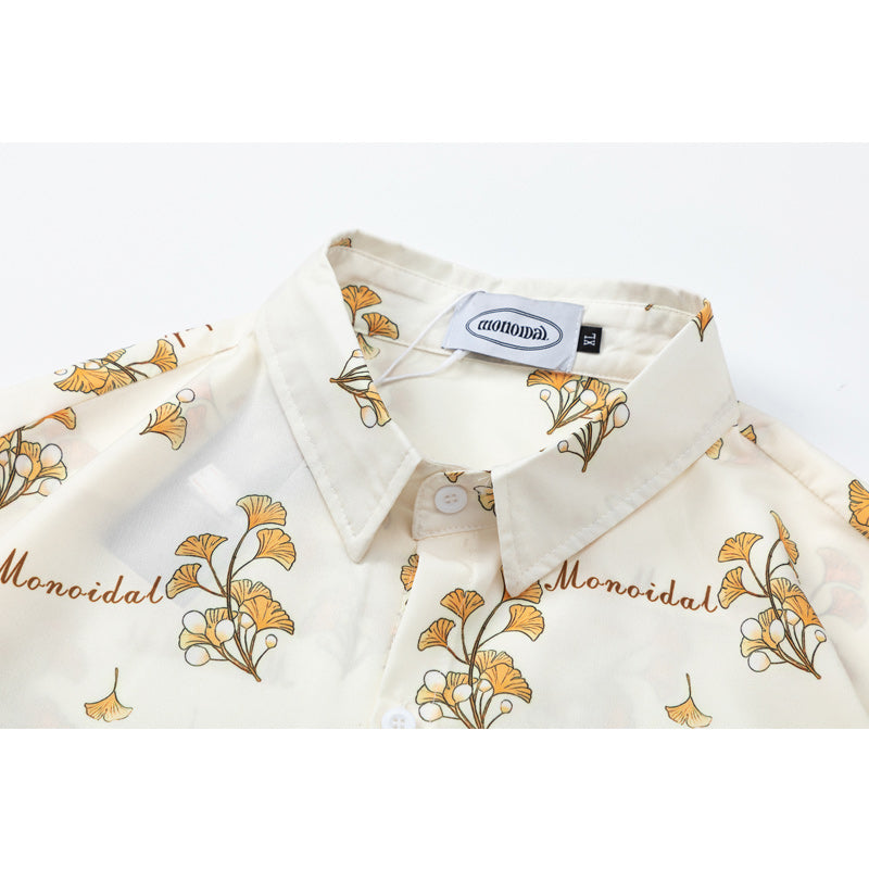 Fresh Leaf Print Short Sleeve Aloha Shirt