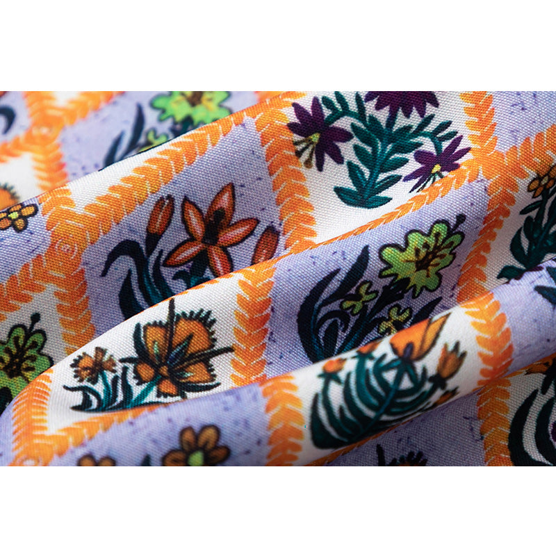 Retro Floral Diamond Short Sleeve Aloha Shirt