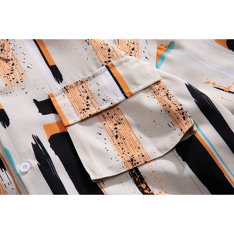 Retro print short sleeve aloha shirt