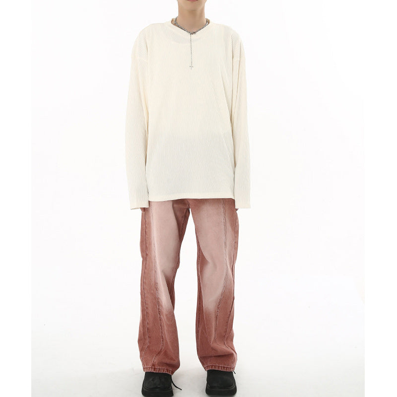 American casual plain V-neck long-sleeved T-shirt