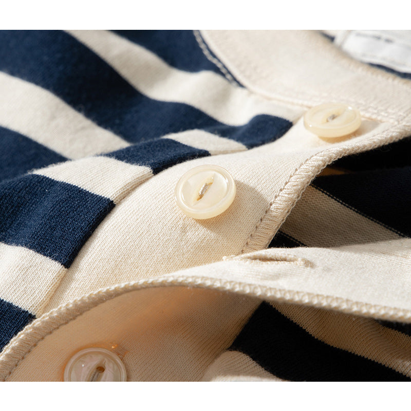 Striped Henley neck long sleeve tee