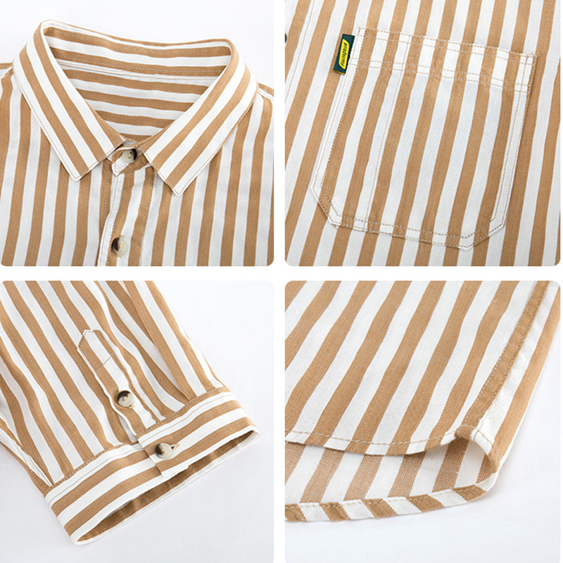 Three-color classic striped work short-sleeved shirt