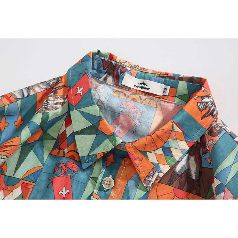 Retro all-over print aloha short-sleeved shirt