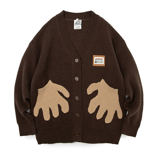 Retro Cardigan Print Knit Sweater