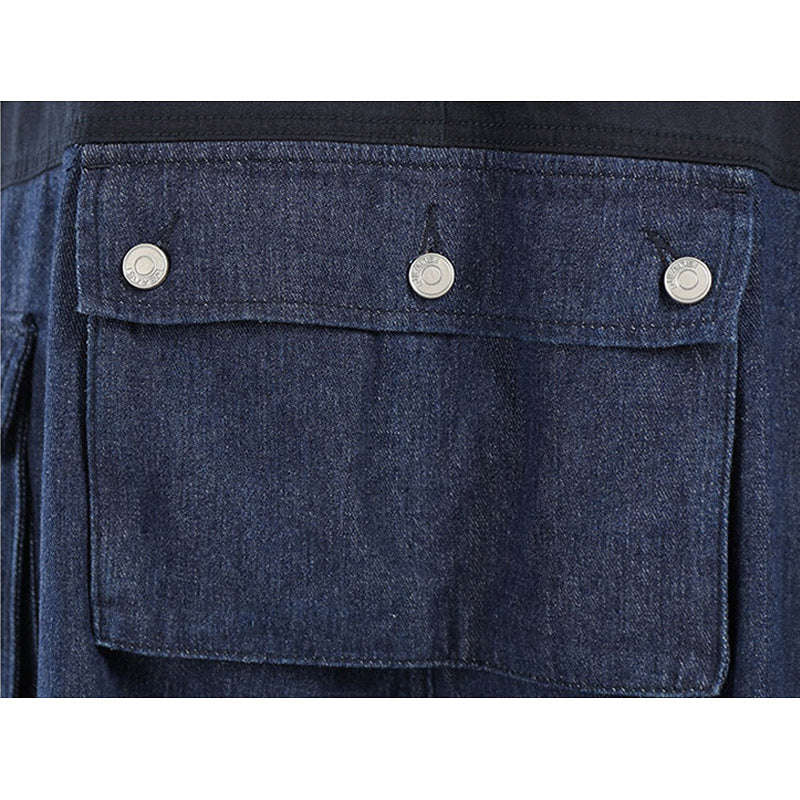 「S~5XL」レトロ切替配色ポケットオーバーオール