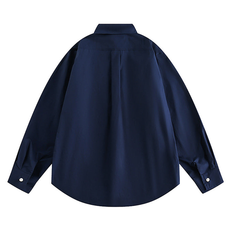 Classic plain pocket-decorated long-sleeved shirt