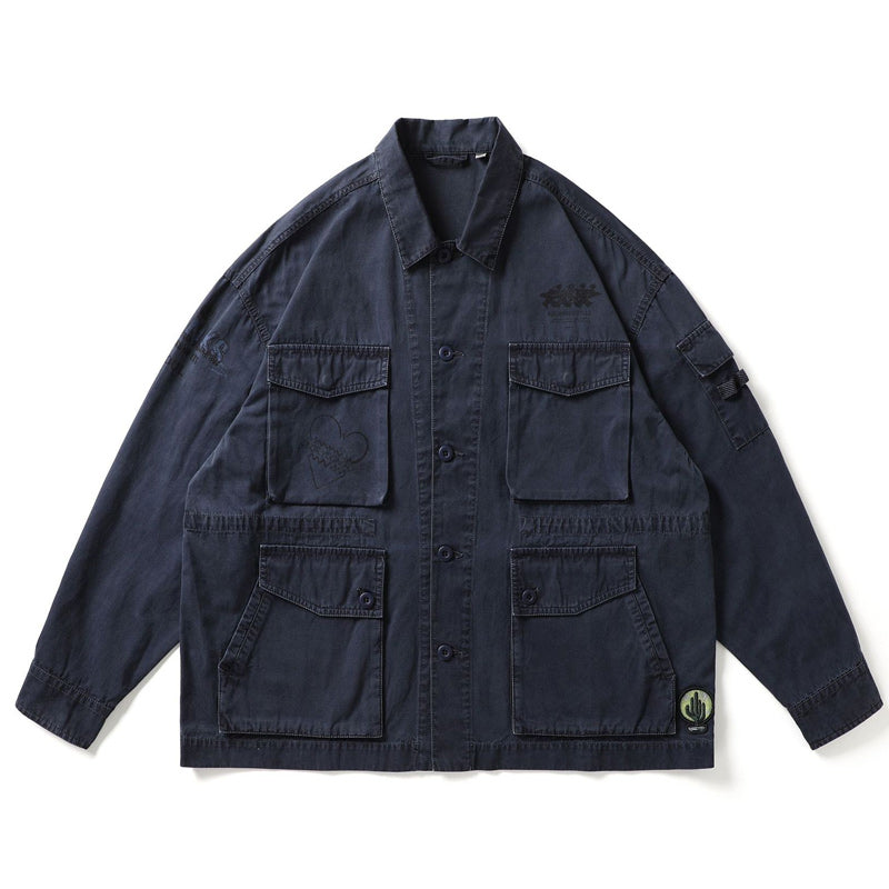 Multi-pocket American casual print jacket