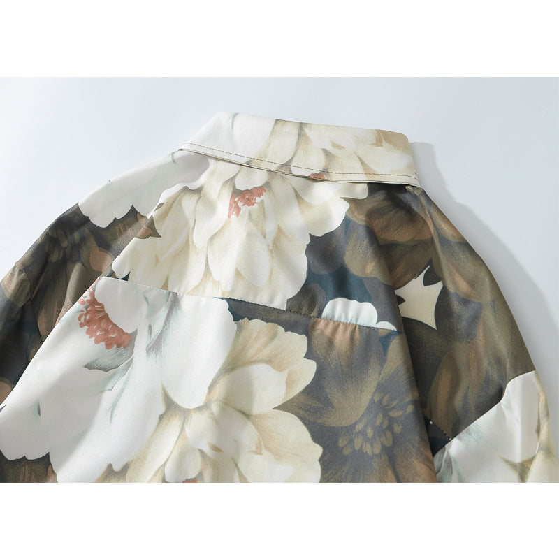 French Romantic Rose Print Long Sleeve Shirt