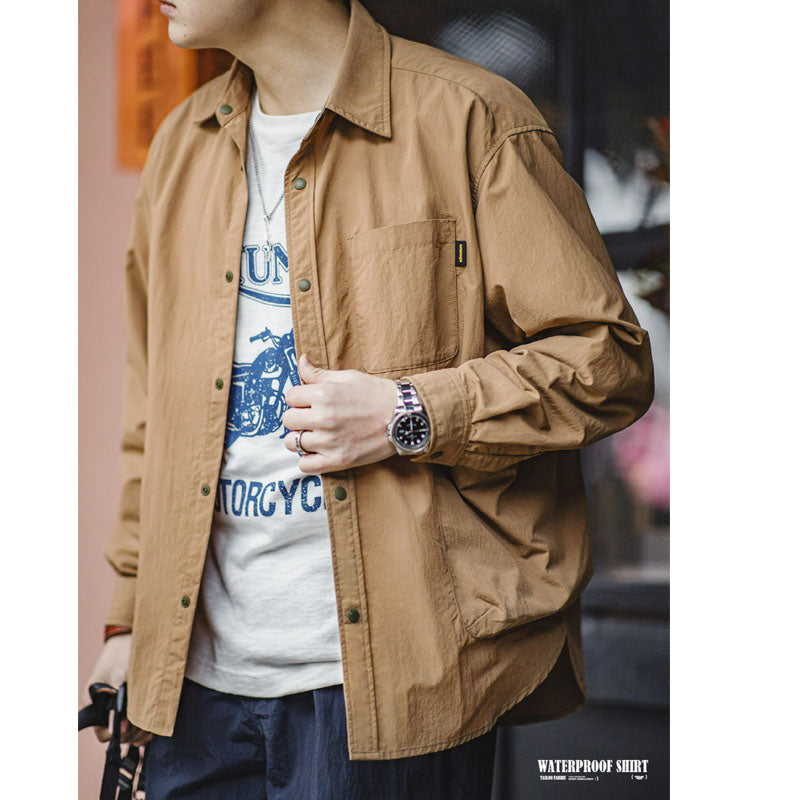 Water-repellent checked Taslon fabric work shirt