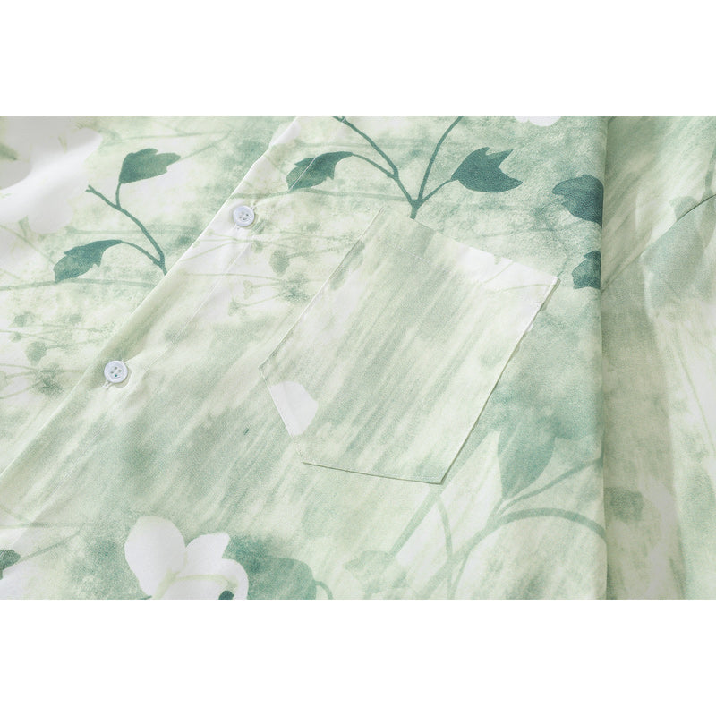 "White Rose" all-over print long-sleeved fresh shirt