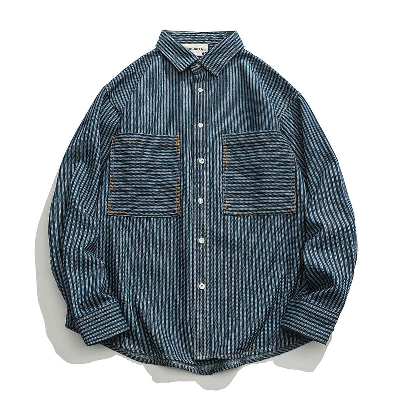 Blue Border Stripe Pocket Skipper Shirt