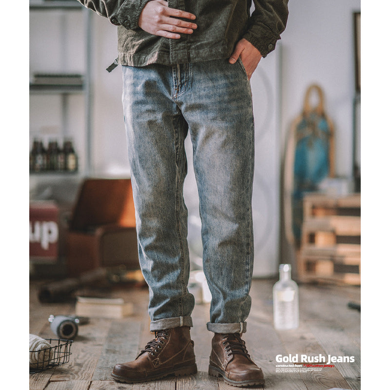 American casual used flap pocket tapered denim pants