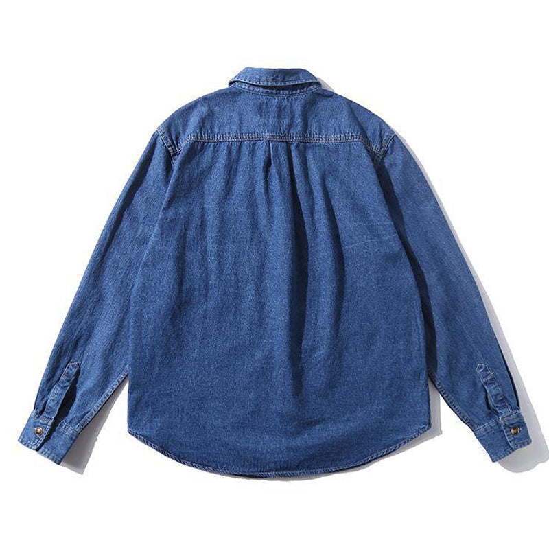 Ethnic pocket denim long sleeve shirt