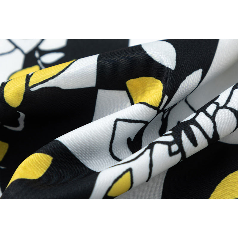 Classic black and white checkered print short-sleeved shirt