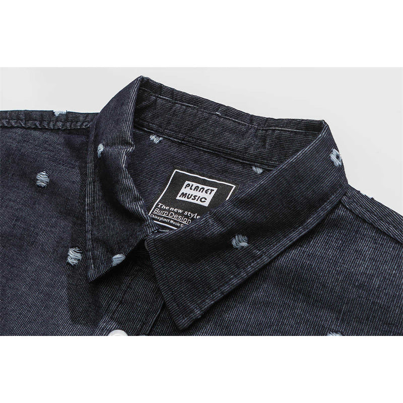 Distressed retro long-sleeved shirt
