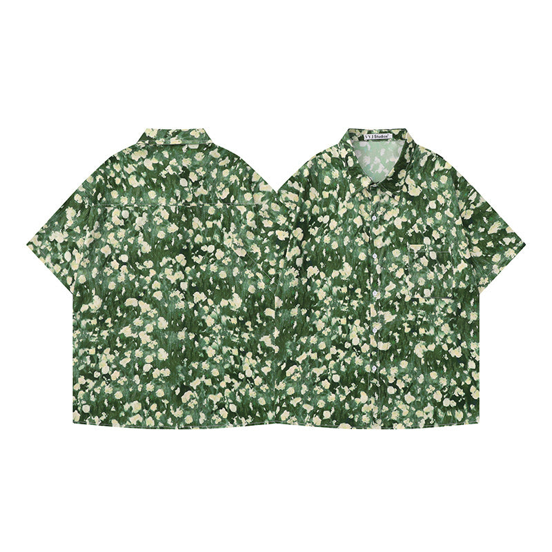 Retro small flower print aloha shirt
