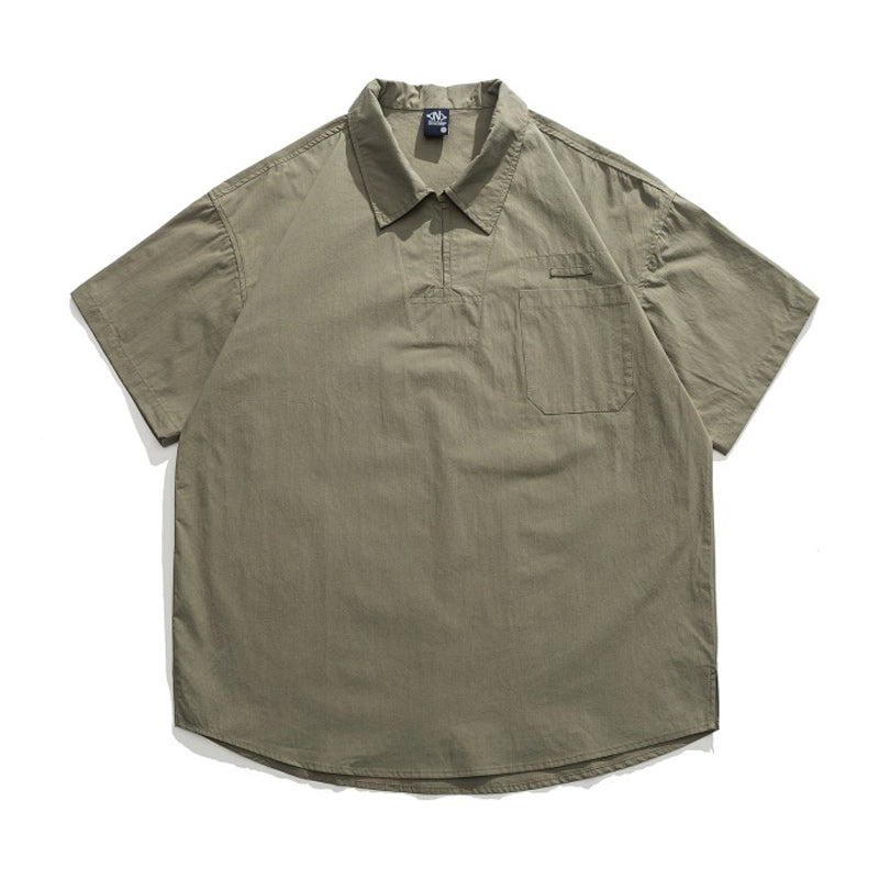 Classic plain hedgework short-sleeved shirt
