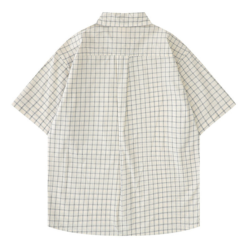 Classic zipper pocket check pattern short sleeve shirt