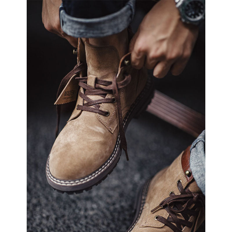 Gold plan cowhide x suede retro mid work boots