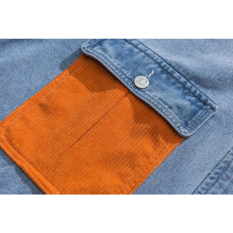 Orange corduroy washed denim jacket