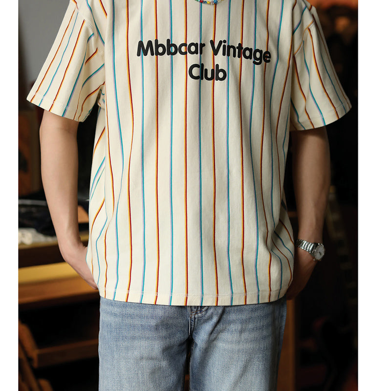 260g レトロカラフルバルーンストライプコットンtee