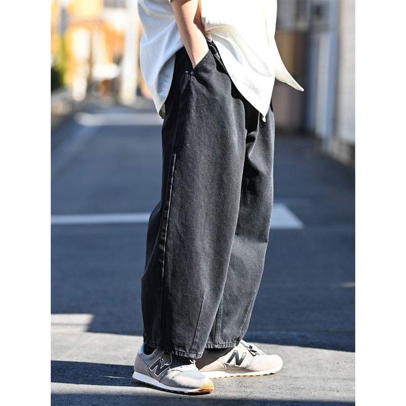 Distressed washed oversized cropped denim pants