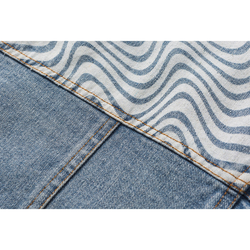 Denim Ripple Wash Patchwork Denim Jacket