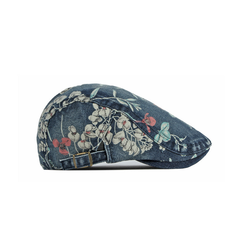 Ethnic print washed denim cap