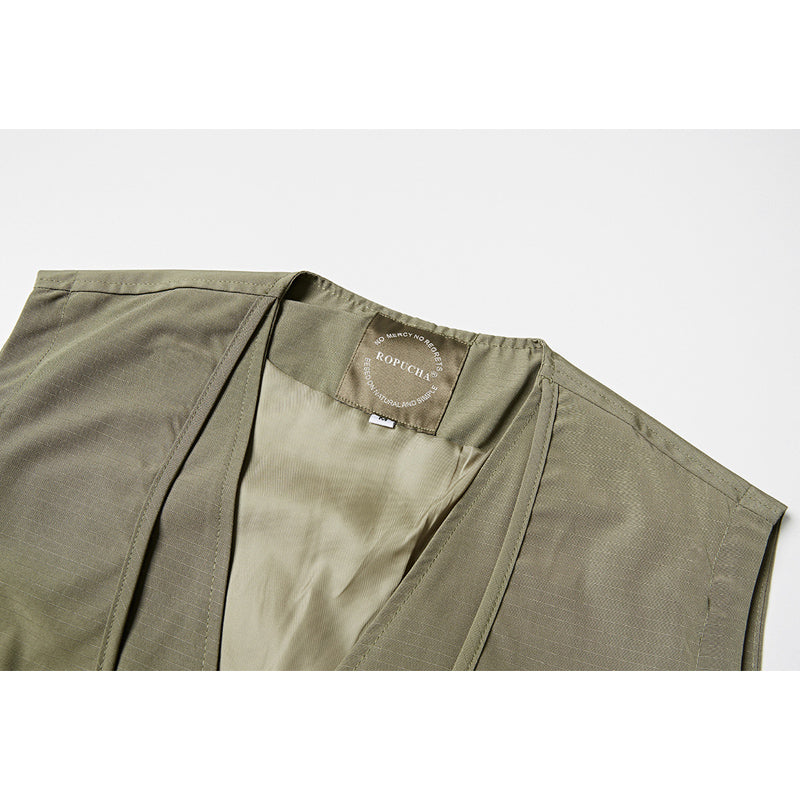 3色展開 Multi pocket フェイクレイヤードチェック柄アウトドアベスト
