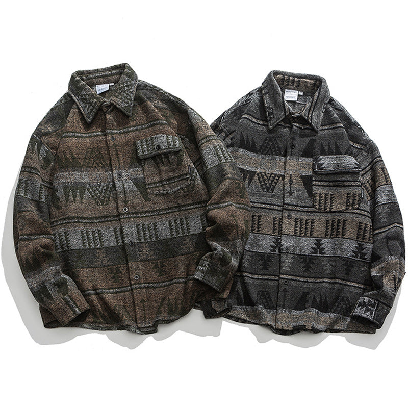 Ethnic NAVAJO all-over print wool blend tweed overshirt