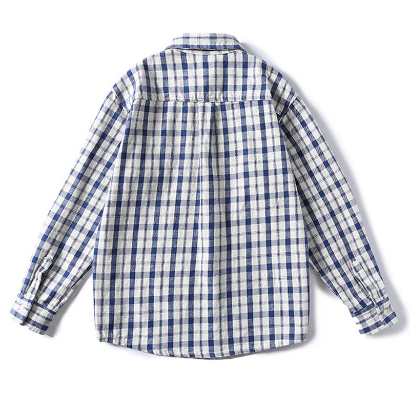 INS popular classic check pattern pocket long sleeve shirt
