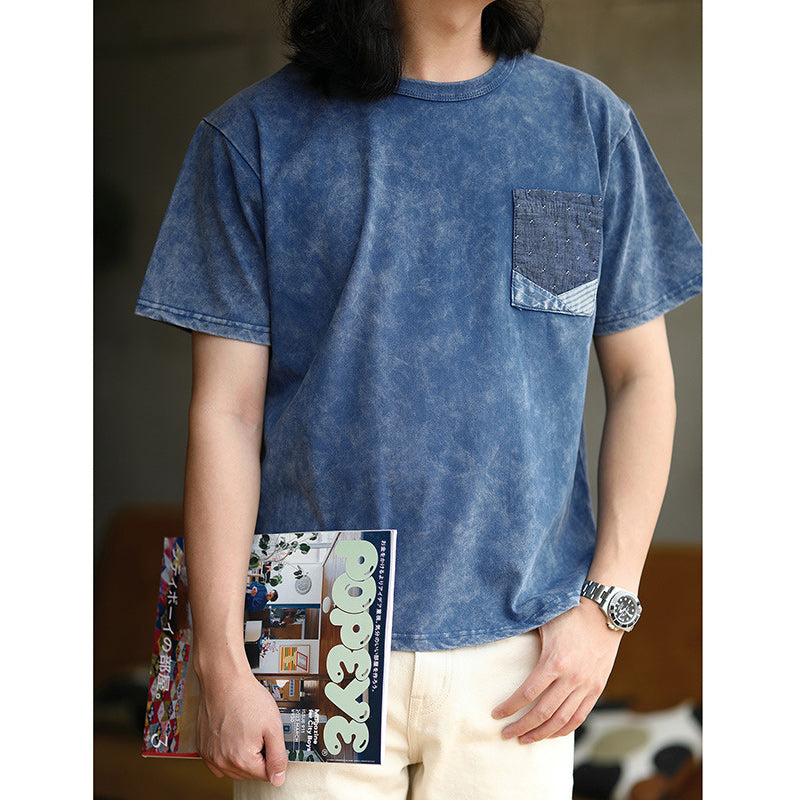 スノーウォッシュ加工 切替デニムポケットコットンTee