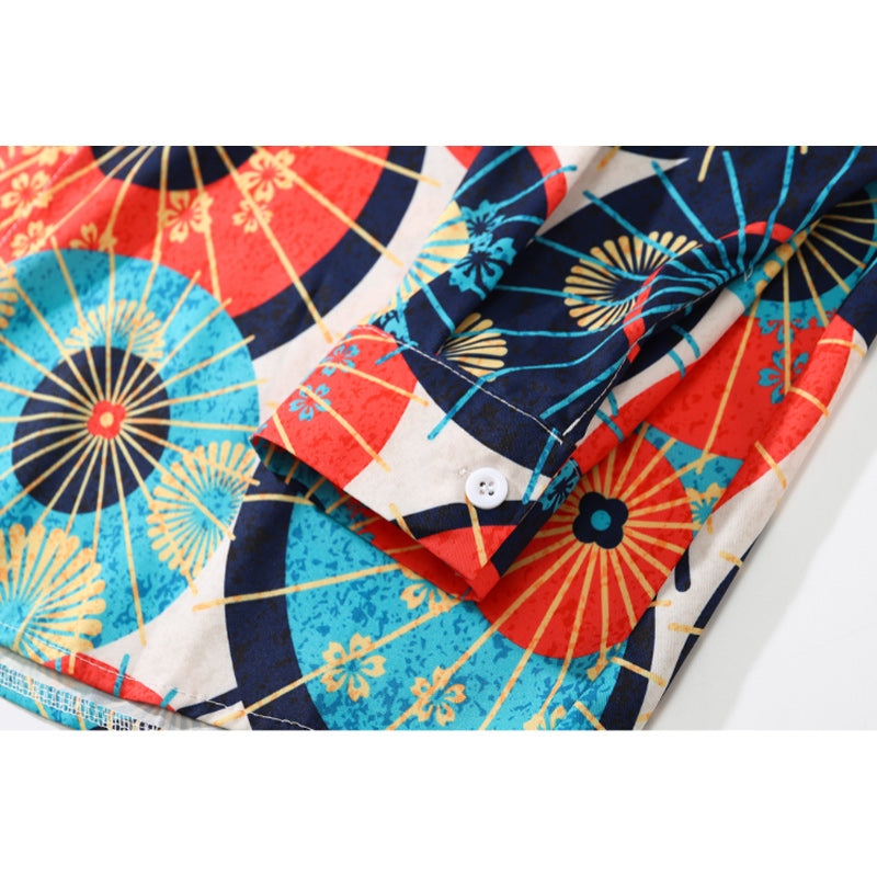 Autumn long-sleeved traditional print shirt