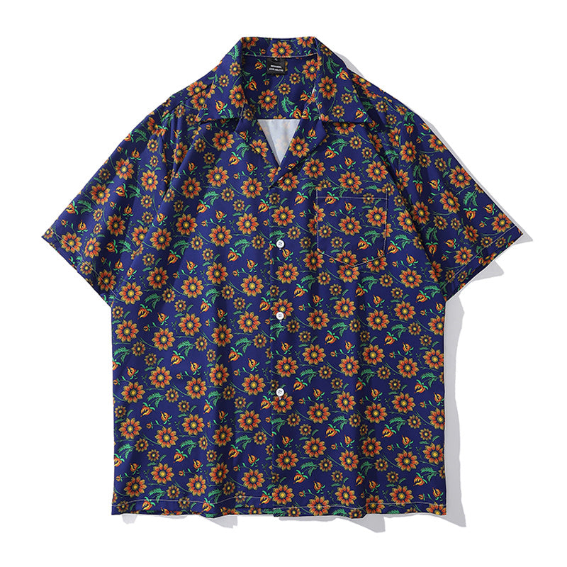 Retro floral short-sleeved shirt