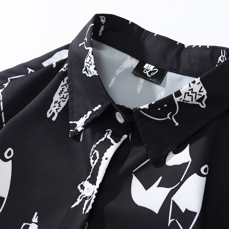 Classic black printed long-sleeved shirt