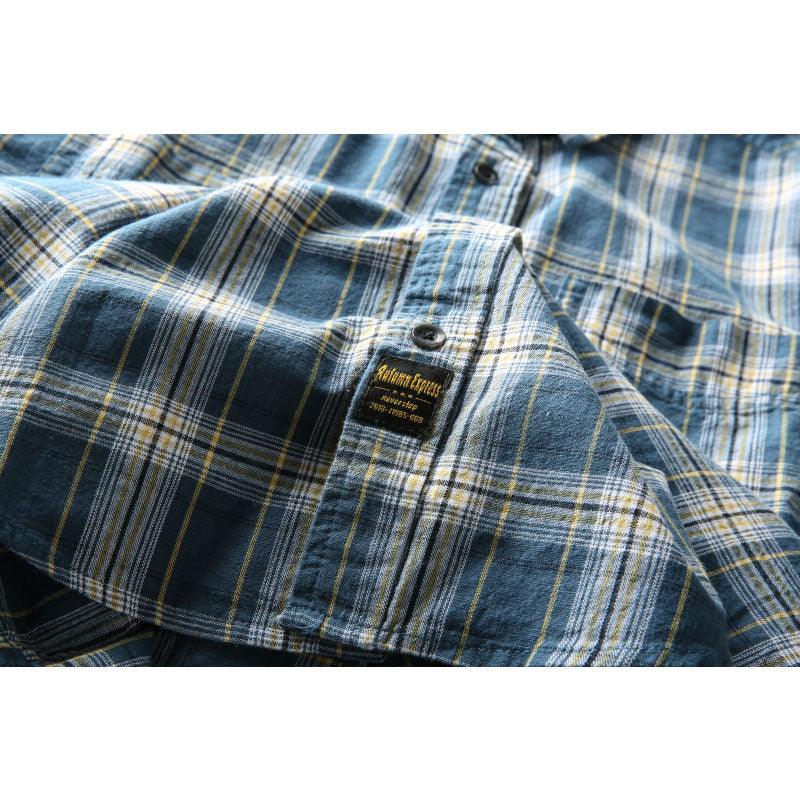 Yarn-dyed tartan check work shirt