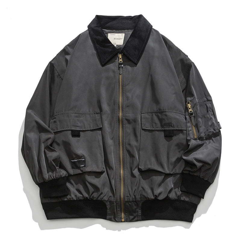 Corduroy neck large pocket jacket