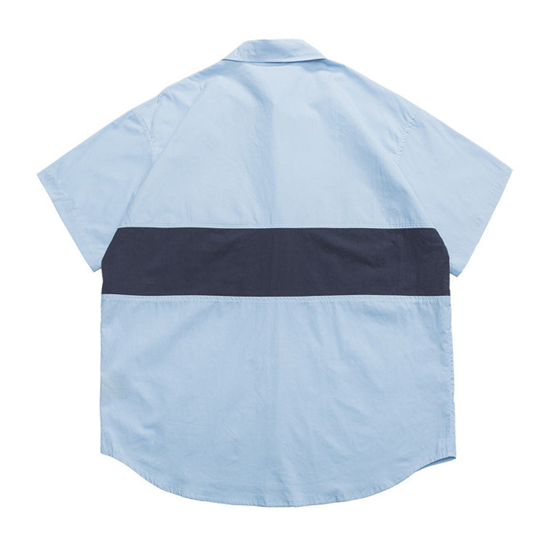 Color-blocked short-sleeved work shirt