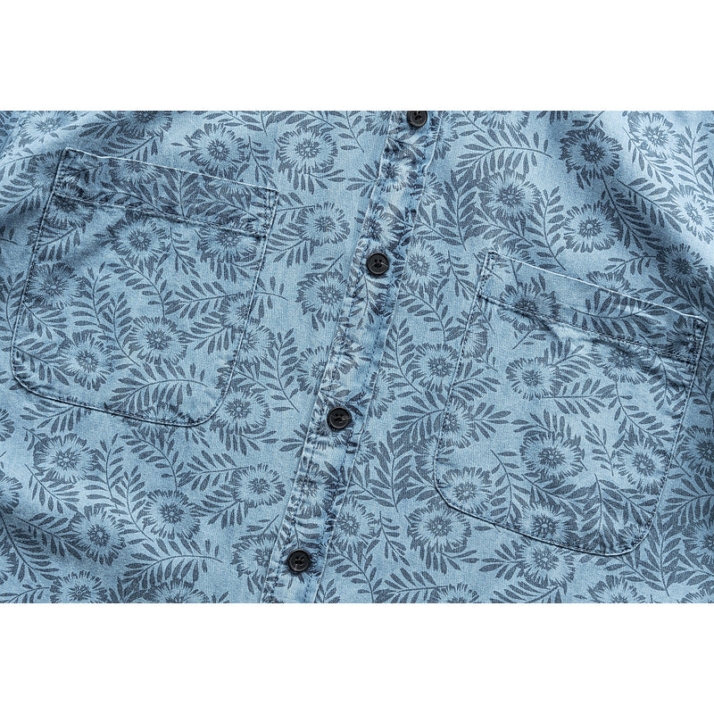 Denim blue all-over print short-sleeved shirt