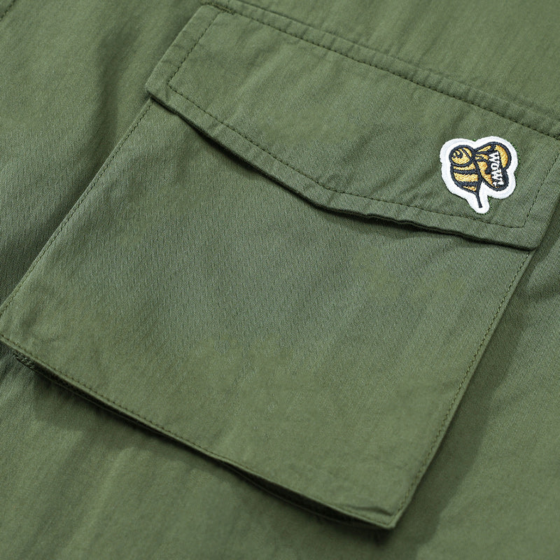 Retro cotton multi-pocket work short-sleeved shirt