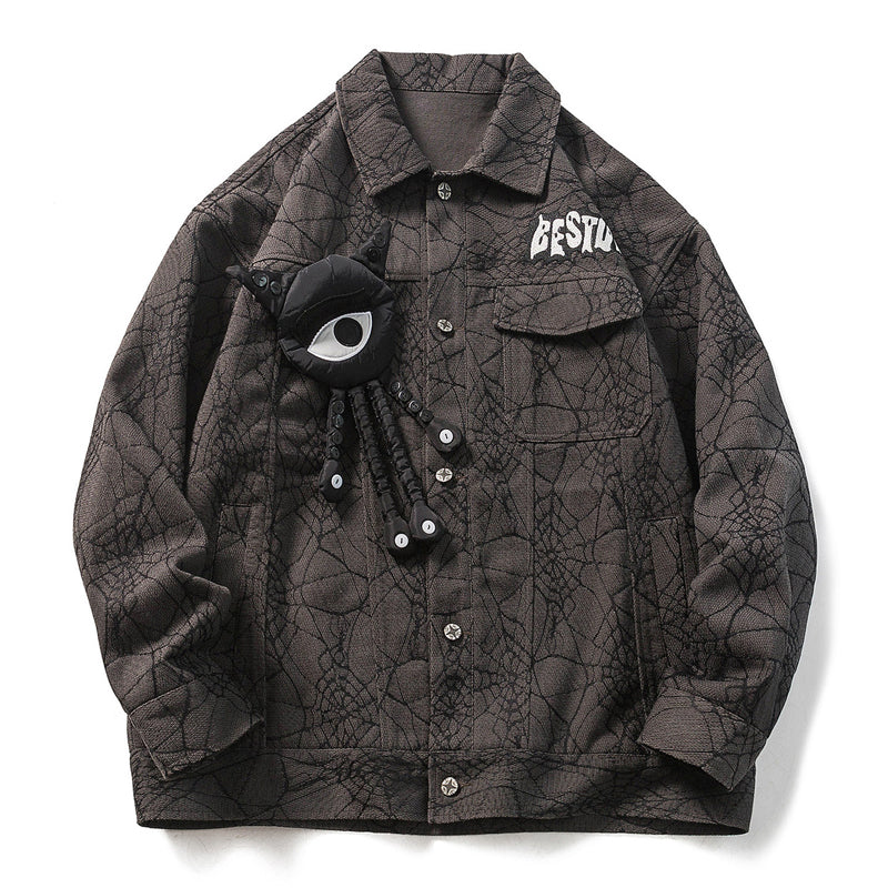 Retro Plush Eye Loose Fit Jacket with Detachable Eyes